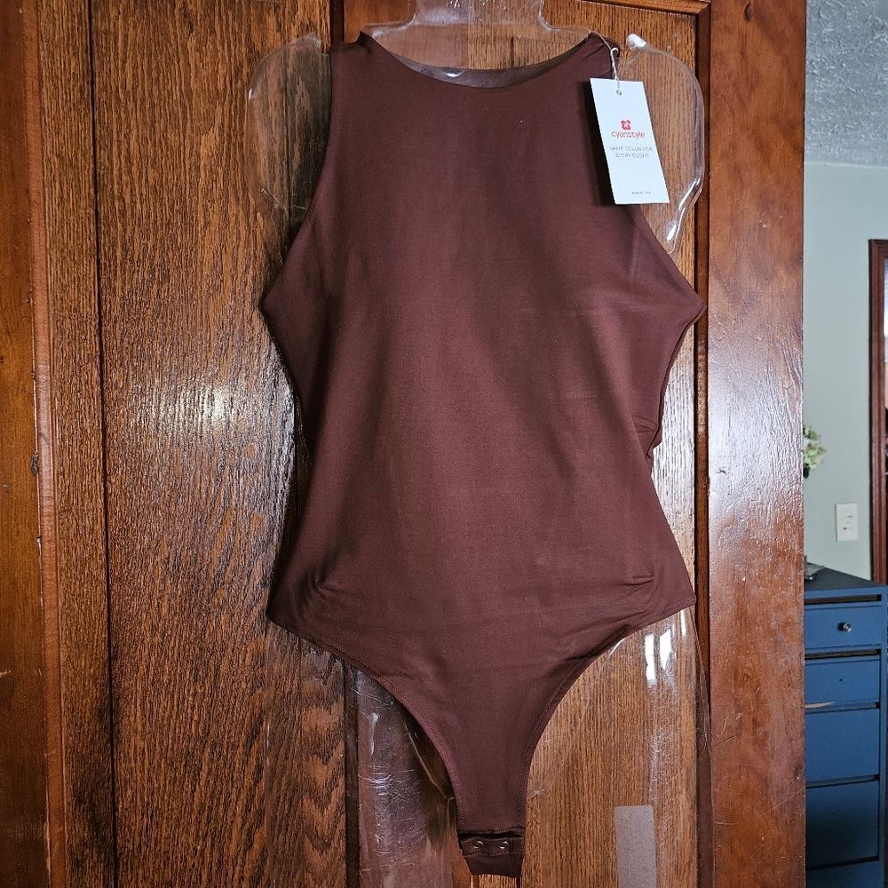 Cyanstyle Coffee Brown One Piece Medium Women's‎ Bodysuit Jumpsuit Layer Yoga